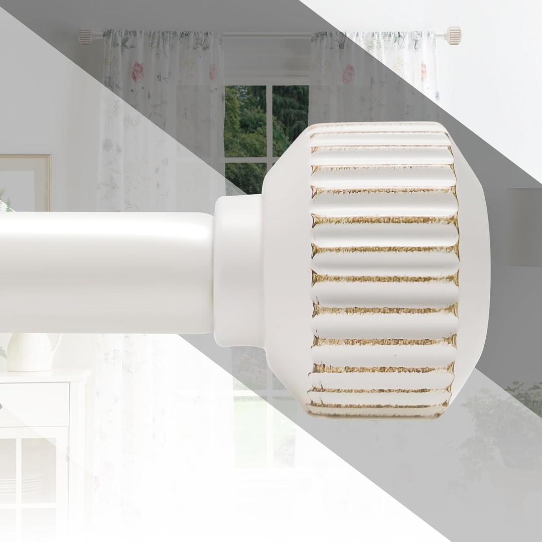 Antique White Curtain Rods for windows 48 to 84 Inch, 1 Inch Diameter Heavy Duty Adjustable Curtain Rods, 84Inch Maximum Length with Decorative Cogged Finials (36-88")