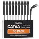Everest Ultra Slim Cat6a Ethernet Patch Cables 5 ft (10-Pack) Black - 10GB Cat 6a Patch Cable - Bendable, Flexible & Thin Ethernet Cable - Space Saving 32AWG 550MHZ Cat6a Cables - 100% Copper Wires