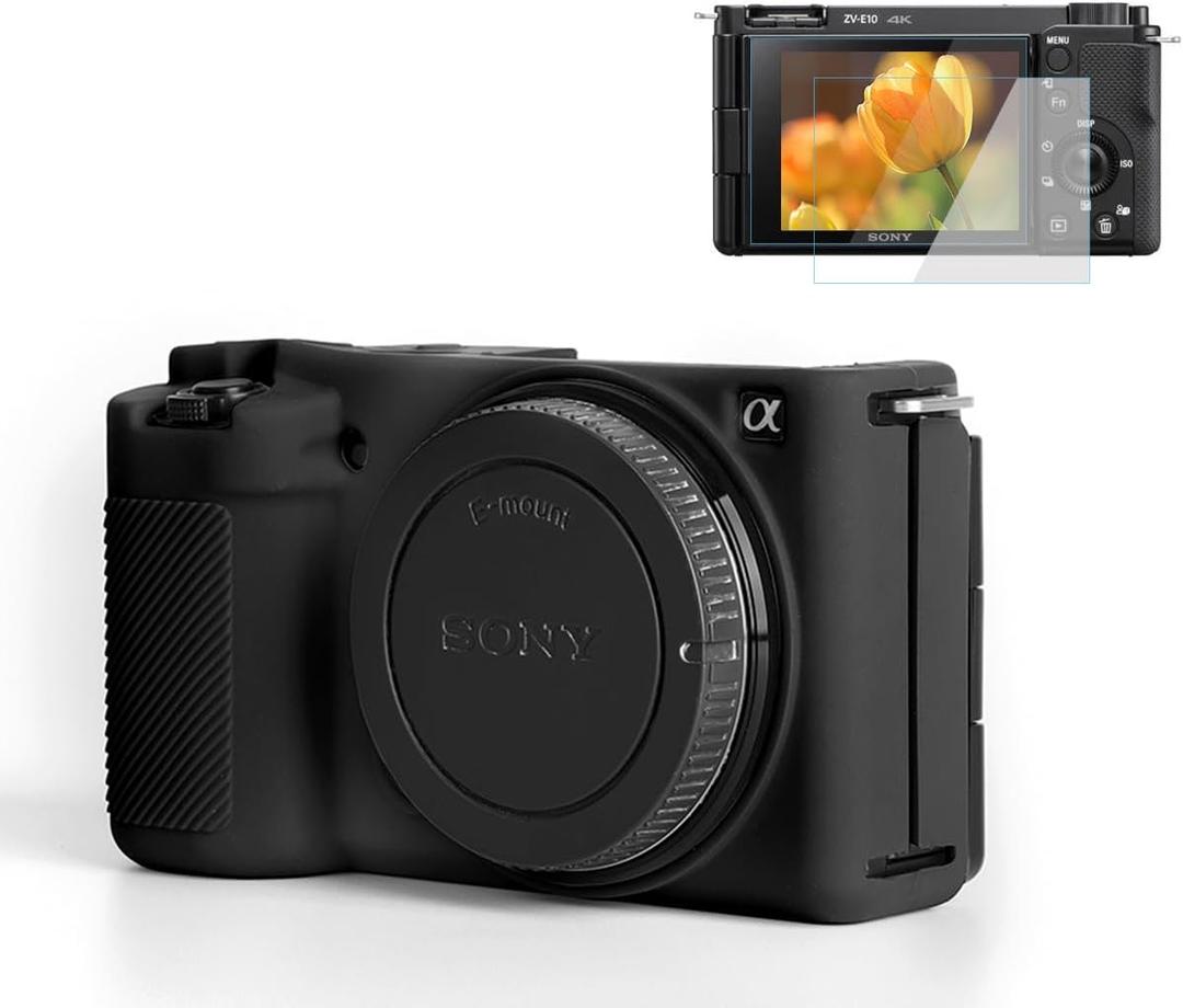 Pocoukate Camera Case for Sony ZV-E10 / ZV-E10L, Vlog Style Alpha ZV-E10 ZV-E10L Digital Camera Anti-Scratch Slim Fit Soft DSLR Camera Sleeve with Screen Protector (Black)