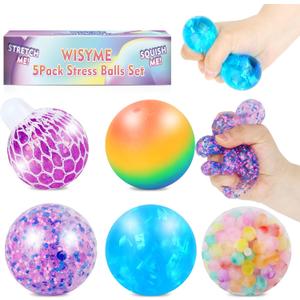 5PACK Stress Balls for Kids,Squishy Balls Fidget Toys for Adults Stress Relief,Cute Mesh Ball Squishies Ball for Autism Sensory/ADHD, Durable Squeeze Balls