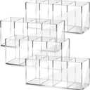 Pajean 4 Pack Acrylic Pen Pencil Holder - 4 Compartments Clear Pencil Pen Holder Organizer - Makeup Brush Holder Acrylic Pencil Organizer Cup for Office Home Supplies Desk Accessories