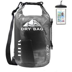 HEETA Dry Bag Waterproof for Women Men, Roll Top Lightweight Dry Storage Bag Backpack with Phone Case for Travel Swimming Boating Kayaking Paddle Board Camping Beach Accessories(Transparent Black,20L)