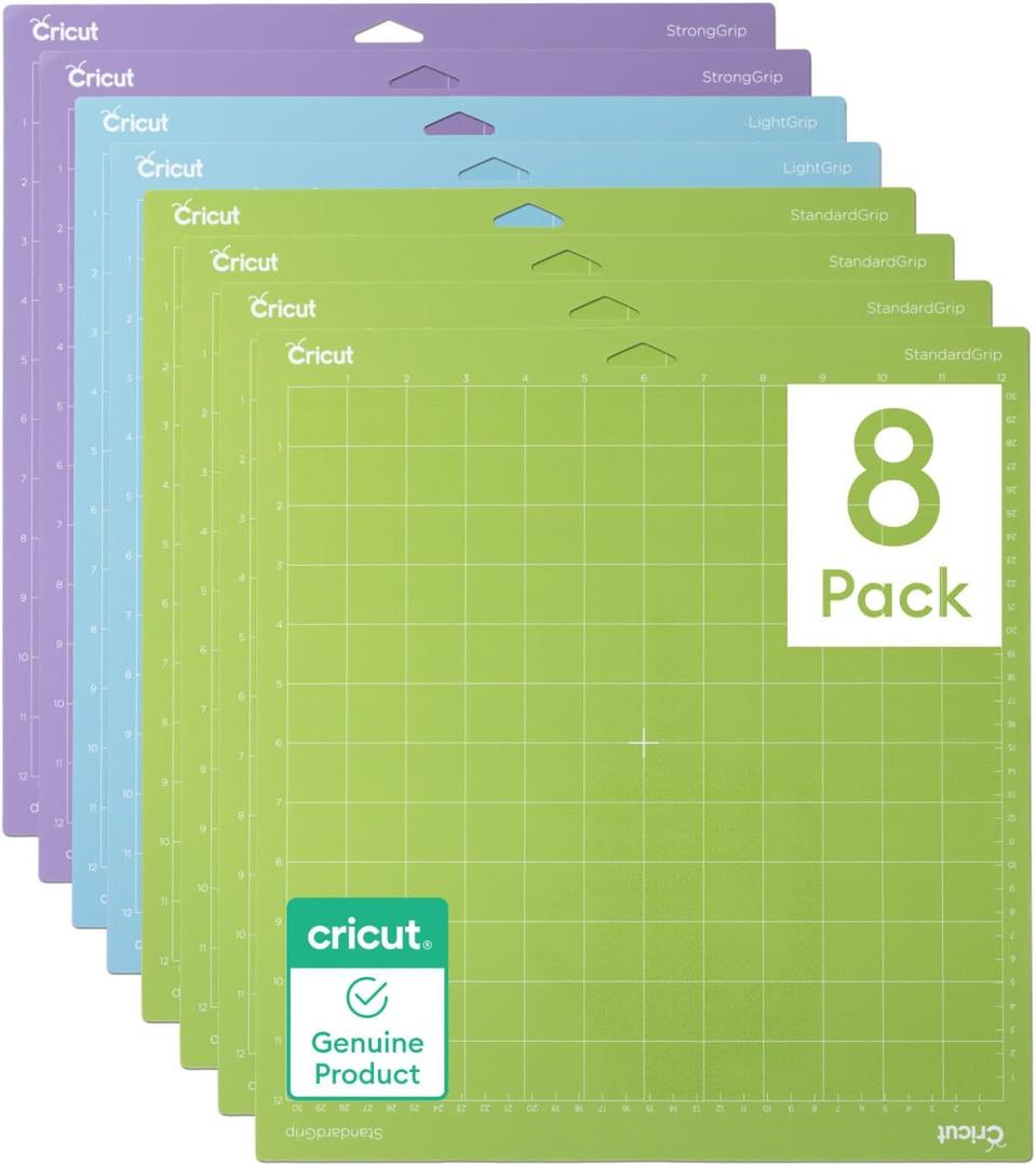Cricut Cutting Mat Variety Pack (8 Count, 12in x 12in) - for Explore & Maker Machines - Includes 4 StandardGrip, 2 LightGrip, 2 StrongGrip Cricut Cutting Mat Variety Pack (8 Count, 12in x 12in) - for Explore & Maker Machines - Includes 4 StandardGrip, 2 LightGrip, 2 StrongGrip
