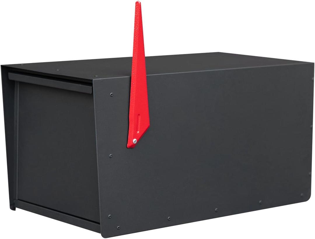 Modern Post-Mounted Mailbox, Heavy Duty Mailbox with Flag, Weatherproof Mailboxes for Outside Galvanized Steel and Rust-Proof Metal Post Box, 20 x 10 x 10 Large Black Heavy Gauge Mailbox
