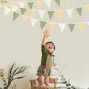 32Ft Camping Party Decorations Olive Green Tan Brown Cream Neutral Triangle Flag Fabric Banner Pennant Garland Streamers for Woodland Birthday Jungle Baby Shower Safari Camper Bachelorette Decor