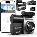 4K Dash Cam Front and Rear Inside, 3 Channel Car Dash Camera with Built-in GPS & 64GB SD Card, 5.8GHz WiFi, Night Vision, G-Sensor, Loop Recording, 3.39 Inch Screen, 24H Parking Monitor