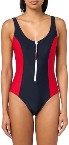 Tommy Hilfiger Women's Over The Shoulder Half Zip One Piece Swimsuit Size S