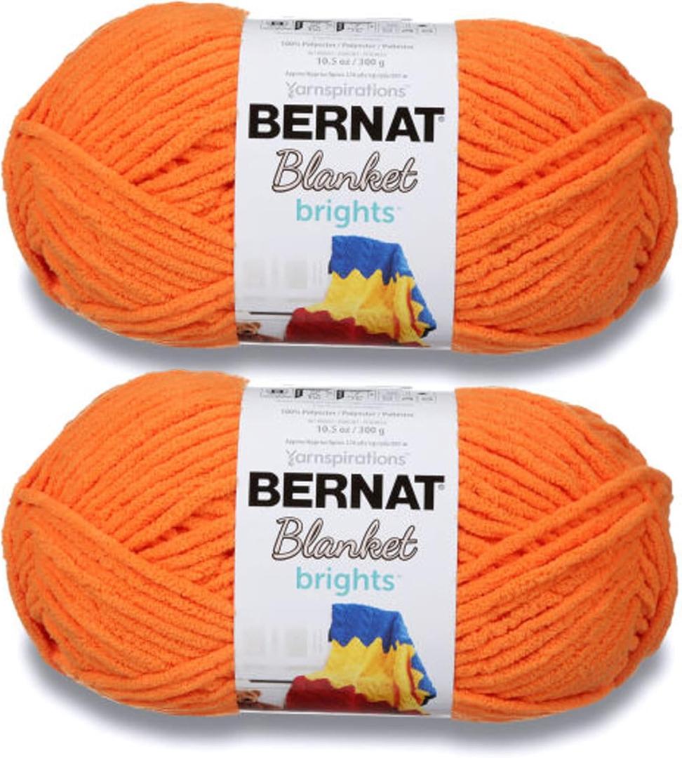 Bernat Blanket Brights Carrot Orange Yarn - 2 Pack of 300g/10.5oz - Polyester - 6 Super Bulky - 220 Yards - Knitting/Crochet