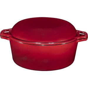 Bruntmor 2-in-1 Enameled Cast Iron Dutch Oven Pot With Handles - 7 Quart Cast Iron Skillet Lid - Oval Dutch Oven For Bread Baking, Braising, Stews and Casserole Dishes - Durable Cookware - Red (7 Qt)