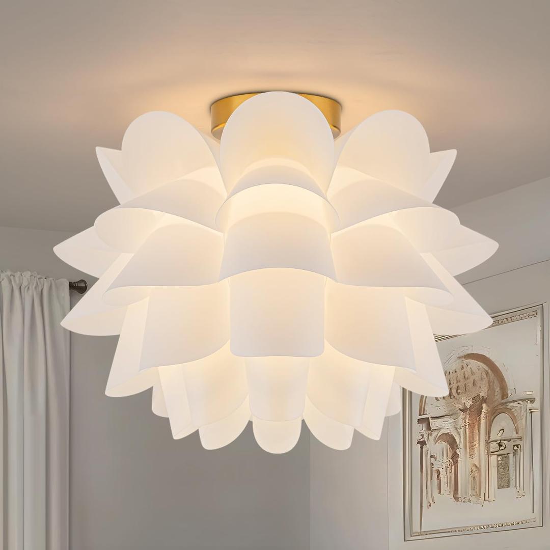 15.75" Modern Flush Mount Ceiling Light fixtures,Gold Semi Flush Mount Flower Chandelier for Bedroom.No Assembly Required Hand-Crafted Indoor Hanging Light for Entryway Living Room Kitchen, 15.8 inches x 15.8 inches x 12 inches