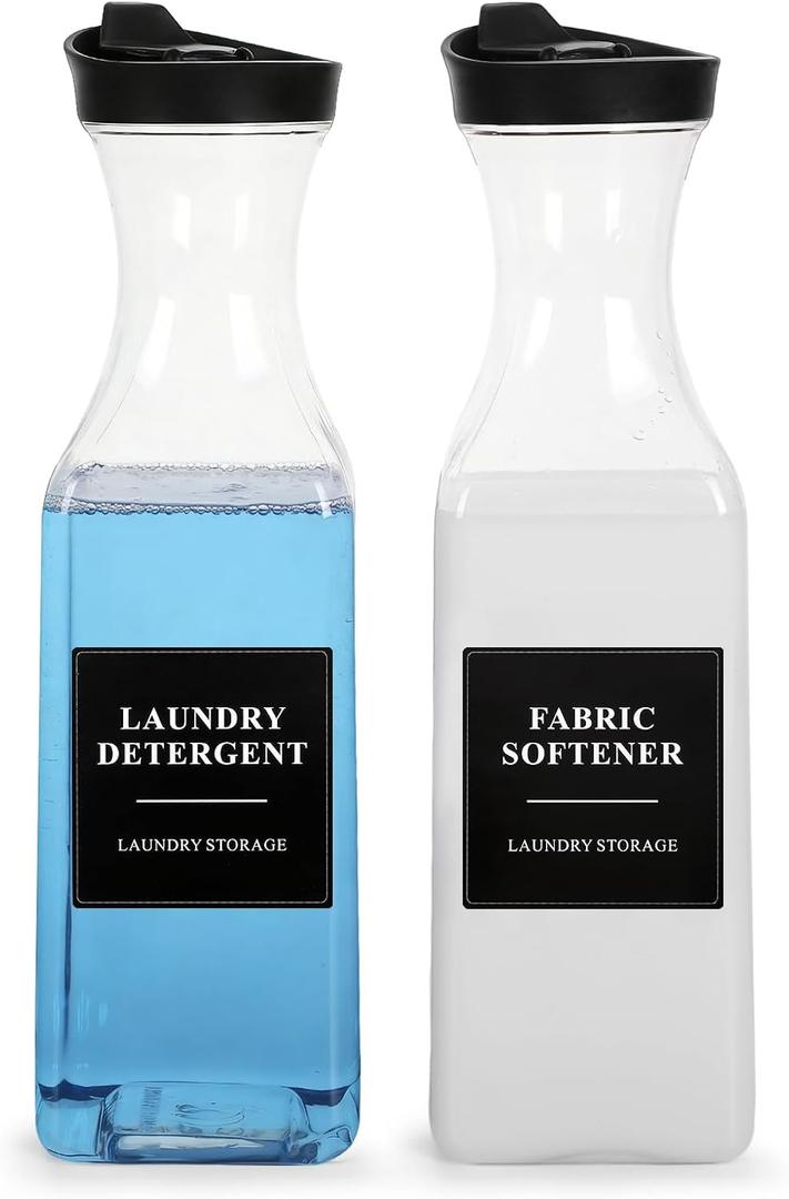 2 Pack Laundry Detergent Dispenser, Laundry Soap & Fabric Softener Dispenser, 54oz Laundry Detergent Containers, Laundry Room Organization and Storage Plastic Bottle for Scent Booster, Powder, Bleach