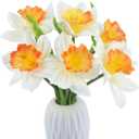 6 Pcs Artificial Daffodils Flowers Silk Daffodils Spring Artificial Flowers Yellow Narcissus Flowers Fake Silk Flower Arrangement for Home Wedding Decor Indoor Outdoor (Orange)