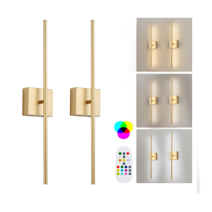 28.3 Inch 9 RGB Color Battery Operated Wireless Wall Sconces Set of Two, with Remote, Dimmable, Warm/Natural White/Daylight, Rotatable, LED Wall Light for Living Room, Bedroom, Gold