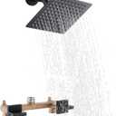 2 Handles Shower Faucet Set, Two Handle Shower with 8'' Stainless Steel Shower Head Combo Set, Single Function Shower Trim Kit with Rough-in Valve, Matte Black