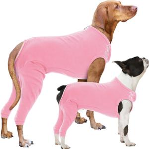Nanaki Dog Wound Care Shirt, Dog Leg Sleeve To Stop Licking Rear Leg And Abdomen, Doggy Surgery Suit Female Spay,Doggy Onesie For Surgery Female Male, Pet Surgical Recovery Suit Pet Wound Heal Clothes (2XL(Back:22.4", Weight:37-72Ib), Pink)