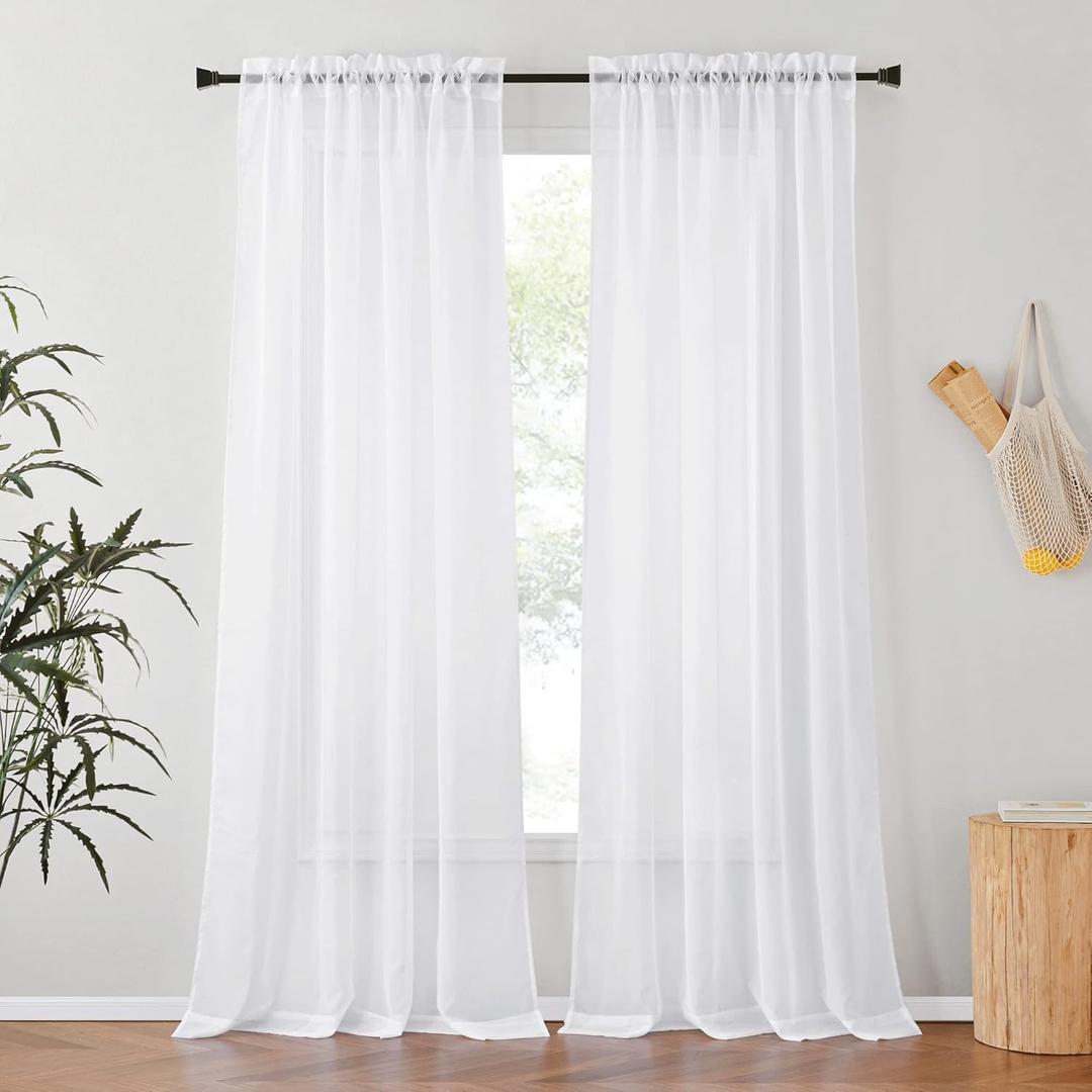 NICETOWN White Sheer Curtains 102 inch Long 2 Panels Set, Rod Pocket Airy & Breathable Voile Sheer Window Curtain Drapes with Light Filtering for Living Room/Bedroom, W54 x L102