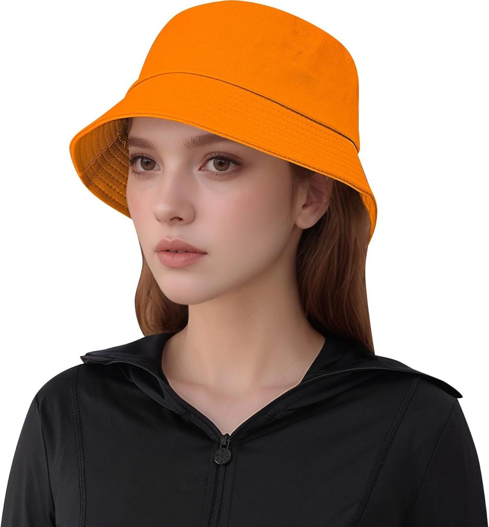 Bucket Hat for Woman Men Travel Fishing Beach Sun Hat Outdoor Cap Black Summer Boonie Unisex Packable Trendy Fisherman (One Size, Orange)