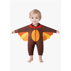 MOMMY'S NEW MAN Newborn Baby Boy Girl Thanksgiving Little Turkeys Cosplay Romper Hooded Fall Winter Outfits, Size:90