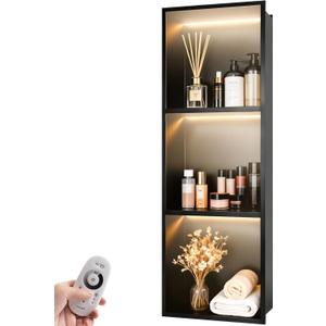 Shower Niche LED Lights 12" X 36" Recessed Wall Niche for Shower
Shower Niche No Tile Needed, 3000K LED Lights, 304 Stainless Steel, Remote Control, Resist Rust & Corrosion, Bathroom Storage