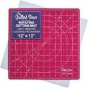 The Quilted Bear Rotating Cutting Mat 12" x 12" - Locking & Rotating Self Healing Cutting Board for Sewing, Fabric & Quilting - 360 Degree Sewing Supplies Mat for Craft Table (Pink)
