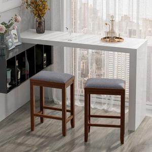 25" 2 Pieces Brown Upholstered Bar Stool Set with Solid Rubber Wood Frame and Footrest