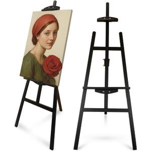 Foldable & Adjustable Wooden Painting Easel for Adults Hold up to 41" Canvas,Artist Easel Stand for Painting,Wooden Easels for Display Home Studio Outdoor Wedding,Art Easel Stand, Black, 33" X 22" X 59"