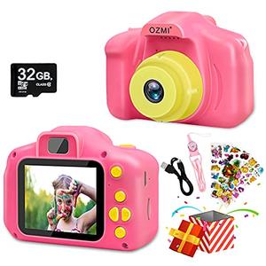 OZMI Kids Camera Toys for 3-9 Year Old Girls, Kids Selfie Camera Compact for Child Little Hands, Smooth Shape Toddler Camera, Best Christmas Birthday Gift for 4 5 6 7 8 9 Year Old Girls with 32GB Card
