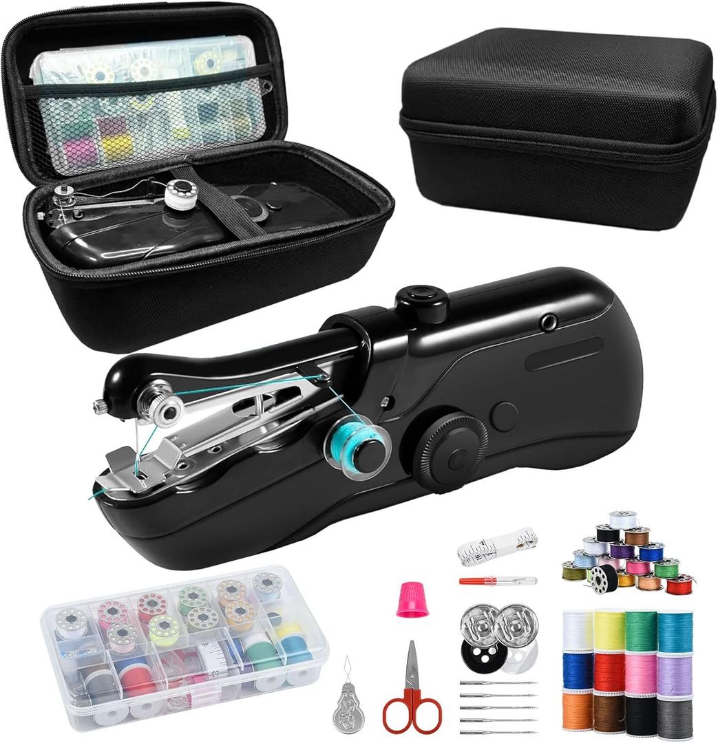 Handheld sewing machine, beginner's sewing kit with storage, two power supply modes, electric switch, simple operation, portable mini, beginner's sewing machine.Black