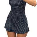 Polka Dot Mini Dress for Women Sleeveless Round Neck Bodycon Flared Hem Casual Summer Outfit 2025 (Small, Navy Blue)