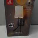 GLOBE Electric 1-Light Plug-in or Hardwired Wall Sconce with LED Integrated Reading Light, USB-A Port, USB-C Port, Matte Black, White Fabric Shade, On-Off Pull Chain and Rocker Switch