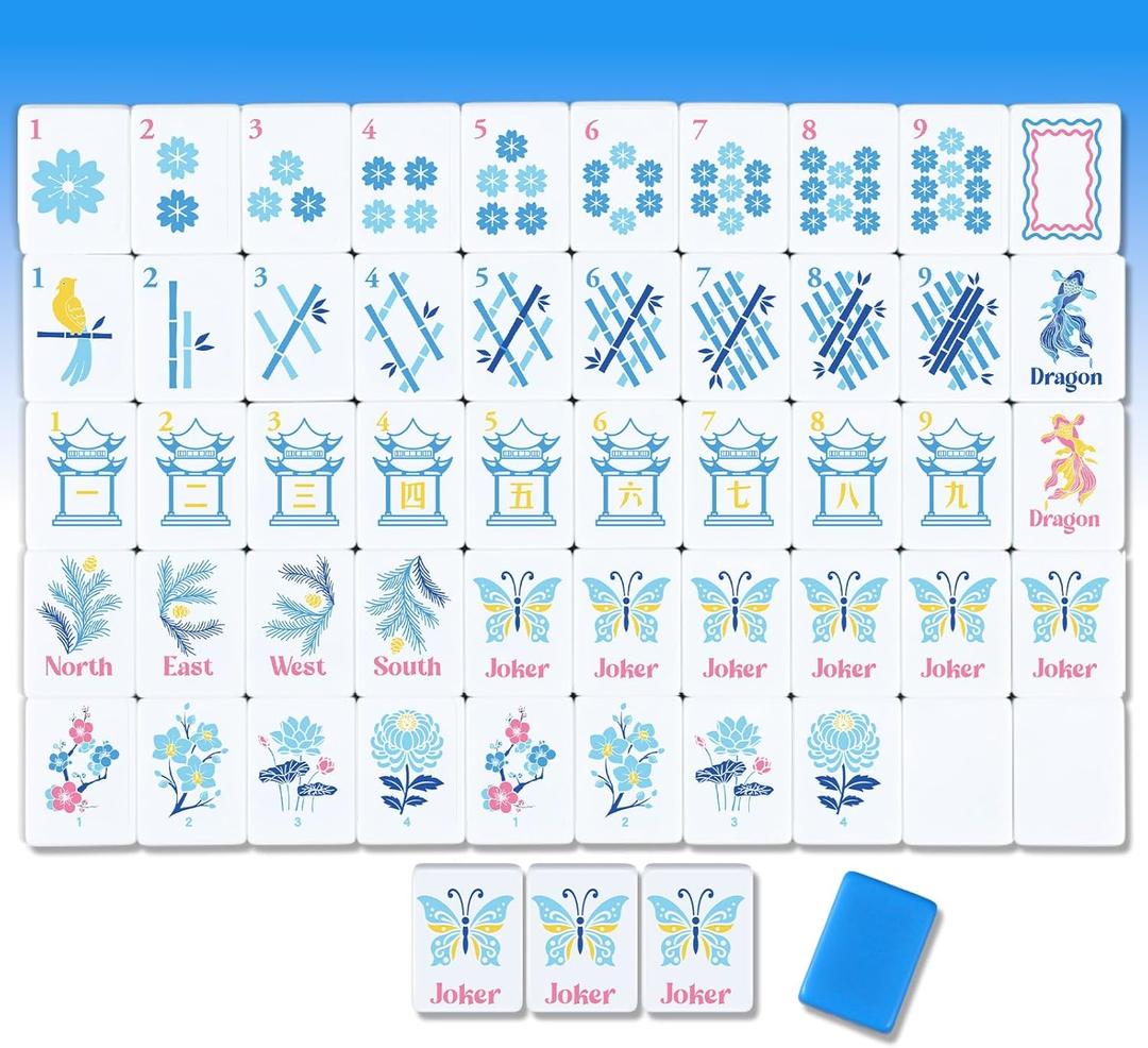 160 Pcs Chinoiserie American Mahjong Only, 1.2 x 0.8 Inches Blue Melamine Mahjong Tiles, Hand Carved Pattern for Mah Jong Games, Adult Classic Board Games, Beginners, Mah Jong Lovers