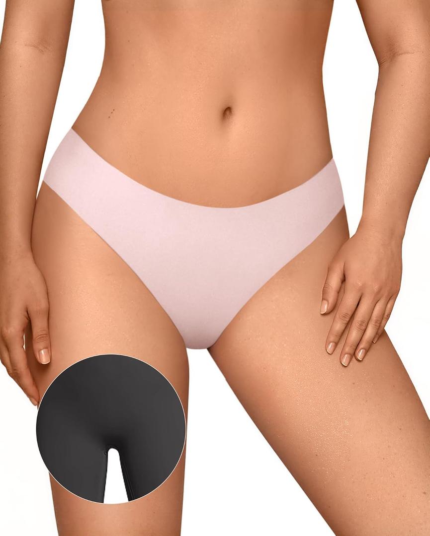 OEAK Seamless Thongs for Women Invisible Thongs No Show Thong Panty Liners Tangas Comfortable Workout G-Strings Underwear Peach XS