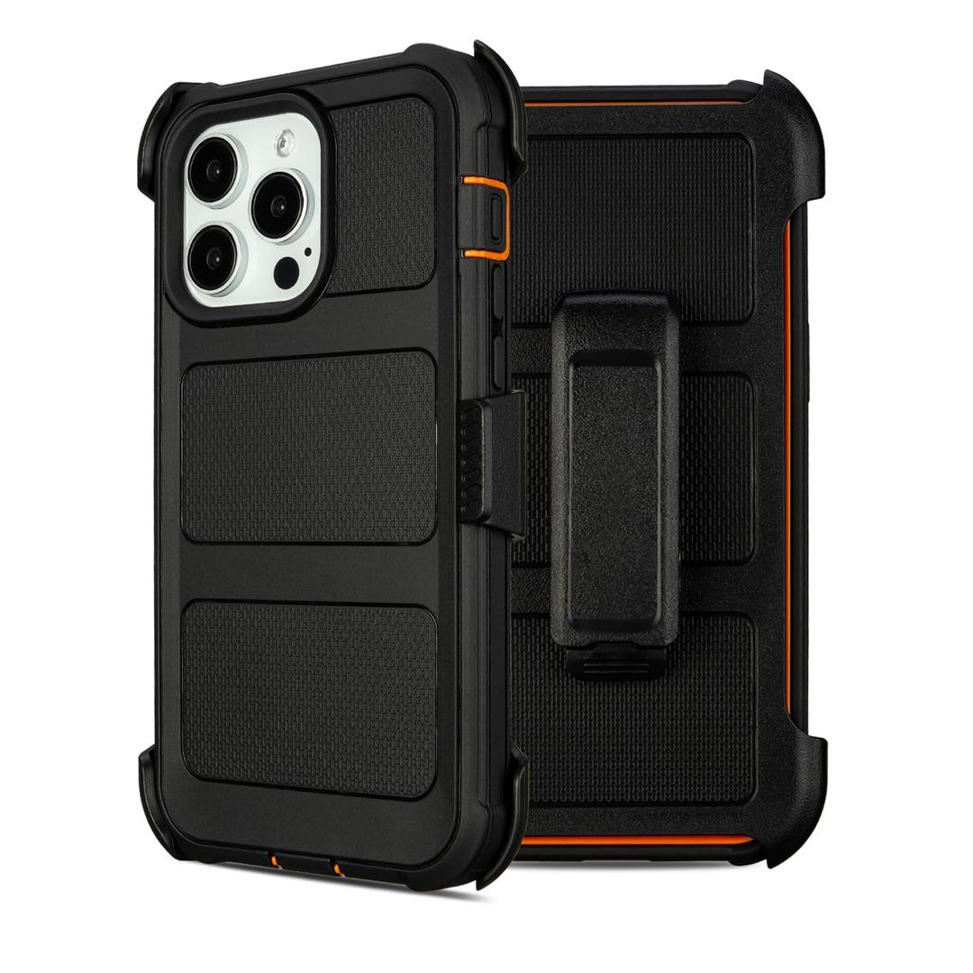 Defender for iPhone 13 Pro Max Case with Clip Holster,Heavy Duty Rugged Full-Body,2 Layers of Sturdy,Anti-Drop,Military-Grade Defender Cover for iPhone 13 Pro Max Phone Case (Black & Orange)