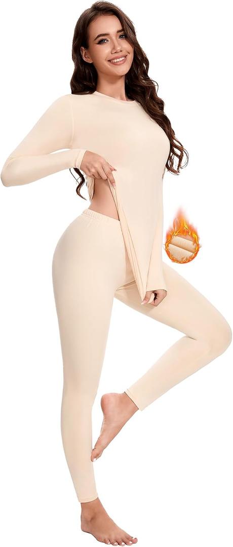 BESTENA Thermal Underwear for Women Base Layer Cold Weather Thermal Set Long Johns Women Thermal Set (Yellow)