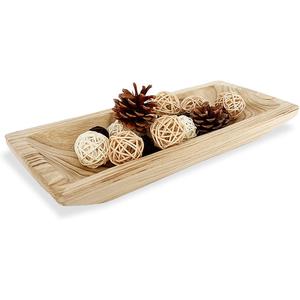 Wooden Decorative Dough Bowl For Home Decor, long Wooden Bowl for EntryWay Table,Coffee Table Decor for tv stand, Living Room,Kitchen Table Centerpieces(White)