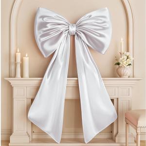 Huge Bow Decor Big White Large Coquette Bow for Backdrop Wedding Bride Birthday Decorations for Girls Women, Giant Satin Ribbon Tie Hanging Gift Coquette Wall Decor (Internal Stability Layer)