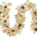 6 FT Realistic Fall Garland with Lights Timer Function Fall Leaves Maple Garland with Berries Pine Cones Autumn Automatic Fall Decorations for Home Mantle Fireplace Porch Table Decor (Elegant Autumn Colors)