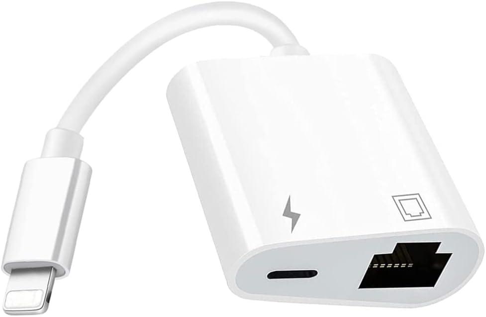 Apple MFi Certified Lightning to Ethernet Adapter, 2 in 1 Rj45 Ethernet LAN Network Adapter, iPhone Ethernet Cable with Charge Port Compatible with iPhone/iPad/iPod Supports 100Mbps,Plug and Play