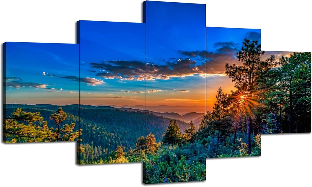 New Mexico Canvas Wall Art New Mexico Landscape Wall Decor Mountains Picture Print Nature Poster Painting Framed Office Home Living Room Bedroom Decoration 5 Panel(60''Wx32''H), 60L" x 32W"