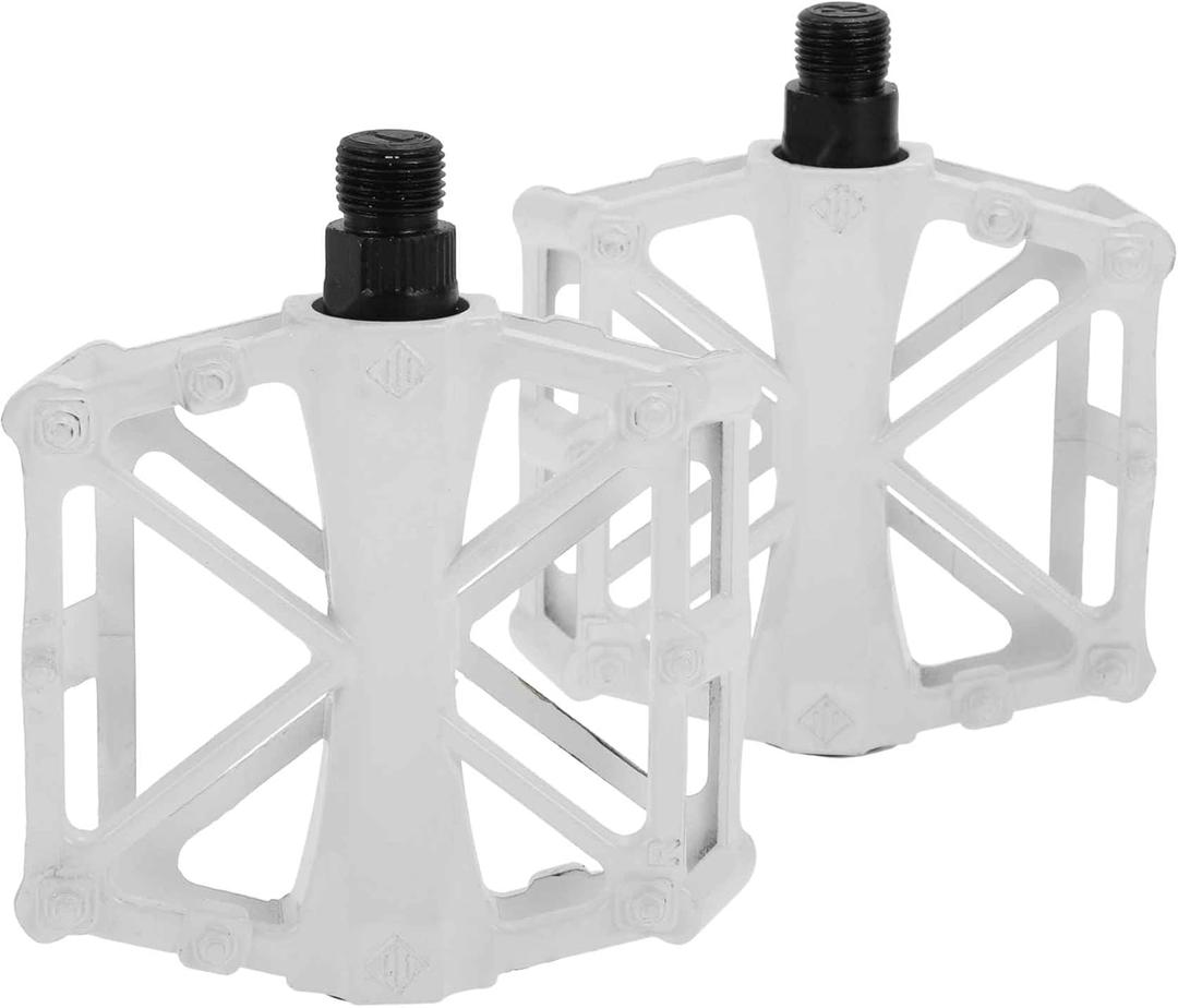 Bicycle Pedal Aluminum Alloy Bike Flat Pedal Without Reflective Strips Fit 14mm Non-Slip Bicycle Pedal for BMX MTB Road Bikes 1Pair (White)