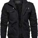 EKLENTSON Men's Thick Thermal Winter Jacket with Multi Pockets Zip Front Fleece Lined Military Jacket for Men (XX-Large, Black)