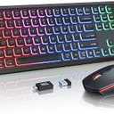 Wireless Keyboard and Mouse Combo, RGB Backlit, Rechargeable & Light Up Letters, FullSize, Soft Typing, Sleep Mode, 2.4GHz Quiet Keyboard Set for Mac, Windows, Laptop, PC, Trueque KM42Pro (Black)