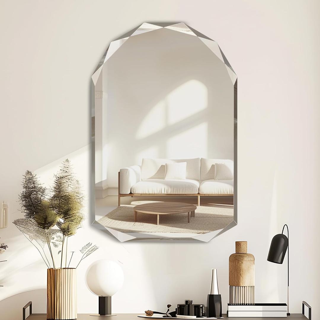 Suidia Bathroom Mirror, 20"x 30" Wall Mirror, Frameless Bathroom Mirror with Beveled Edge for Bedroom, Living Room, Entryway, Hallway, Arched Shape