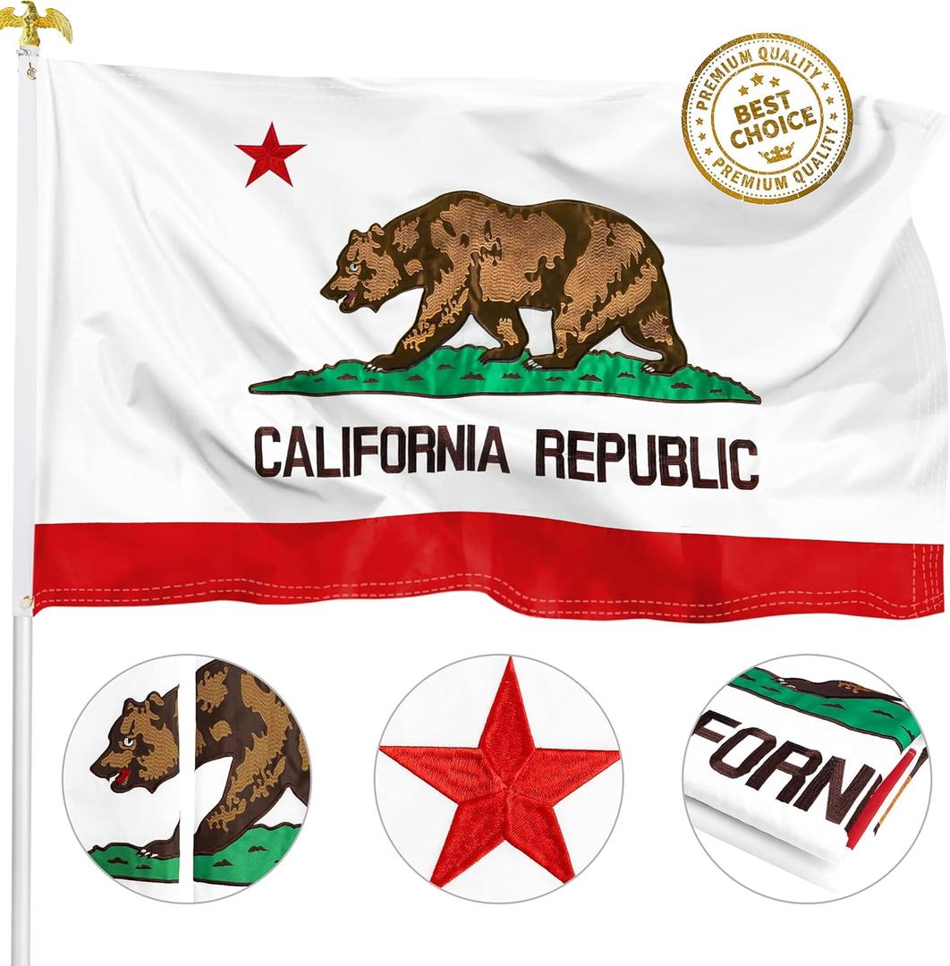XIFAN Premium California State Flag 4x6 - Embroidered Heavy Duty 300D Nylon Strongest Longest Lasting - CA Republic Bear Flag Outdoor - Vibrant Print Waterproof