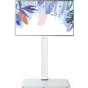 FITUEYES Floor TV Stand for 32 39 40 43 49 50 55 60 Inch TVs, TV Floor Stand with Swivel Mount, Max Holds 66lbs, White Glass Base, Height Adjustable TV Mount for Corner & Bedroom (None Shelf, White)