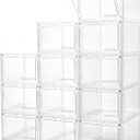 Attelite Upgrade 12pack Shoe Box Storage Containers,Thicken Sturdy Clear Stackable Plastic Shoe Organizer Box with Magnetic Door, X-Large Drop Front Shoe Box