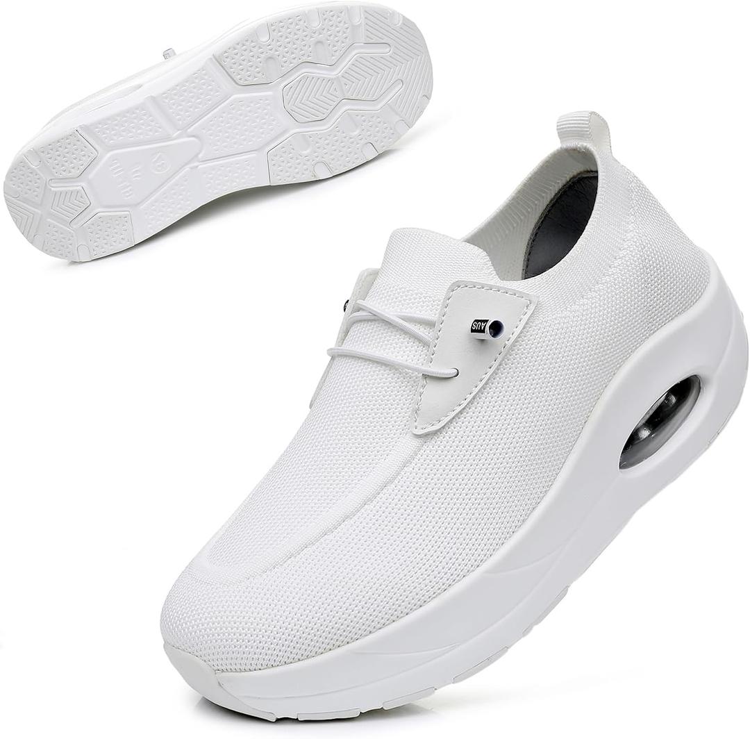 Git-up Women's Arch Support Walking Shoes, Breathable Wide Toe Box Nursing Work Shoes for Plantar Fasciitis (White)