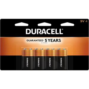 Duracell Coppertop 9V Battery, 4 Count Pack, 9-Volt Battery with Long-lasting Power, All-Purpose Alkaline 9V Battery for Household and Office Devices