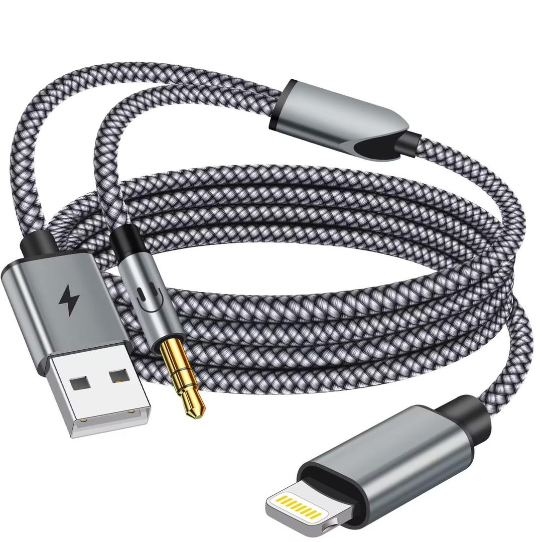 Aux Cord for iPhone [Apple Mfi Certified], 2 in 1 Lightning to 3.5mm Aux Cable with USB A Charge Fit with iPhone 14 13 12 11 XS XR X iPad, Support Car Stereo Speakers Headphone 4FT (Not for Call)
