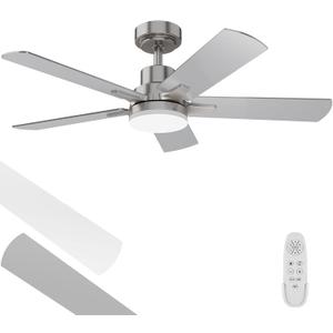 Ceiling Fan with Light 42-Inch, Remote Control Reversible DC Motors, 3CCT Dimmable Timer Noiseless, Nickel Ceiling Fan for Bedroom Living Room, Indoor&Outdoor ETL Listed (42 inches, Sand Nickel)